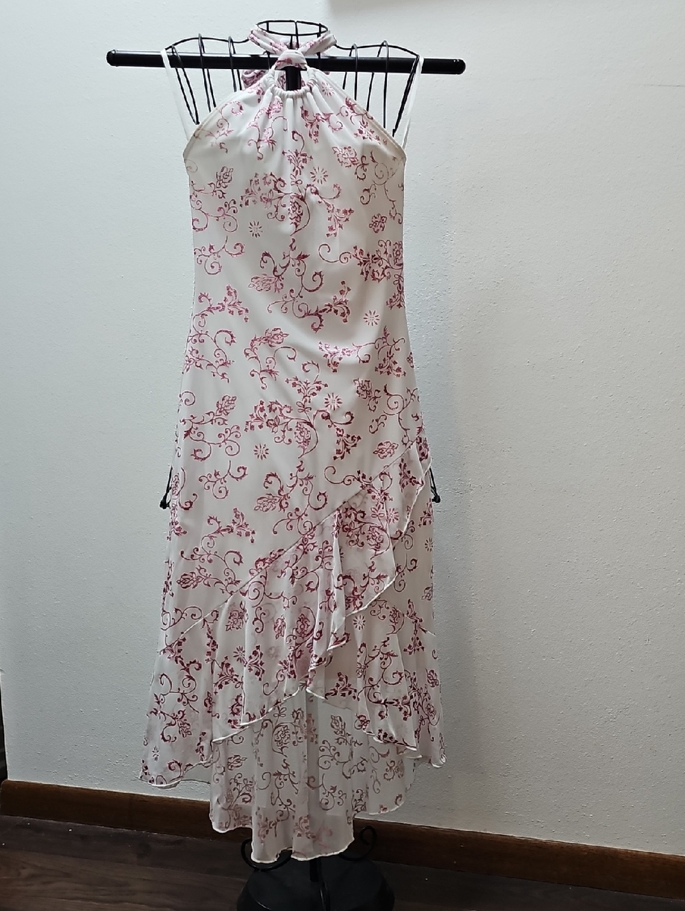 Taboo White Halter High-Low Maxi Dress with Dusty Rose Print
